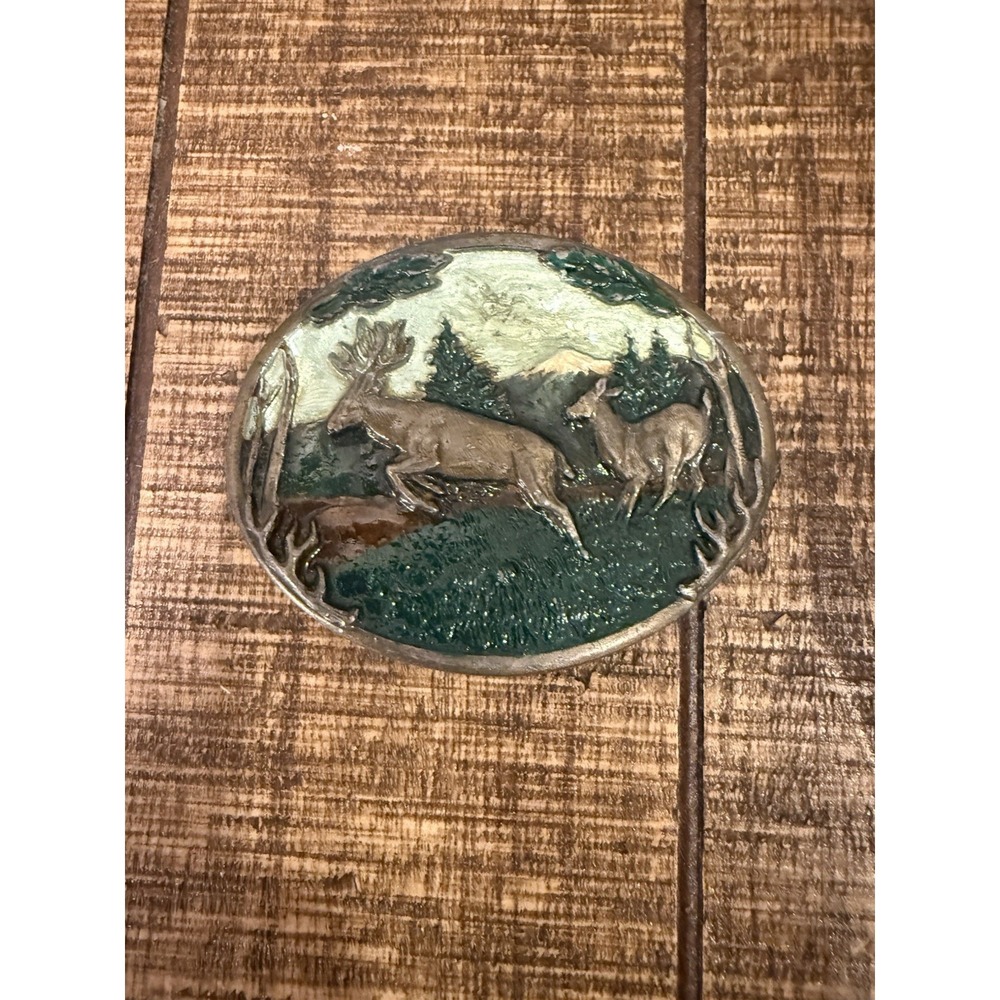 Vintage 1985 C&J Pewter Belt Buckle Deer Buck Doe C+J CJ 1006 Made in USA